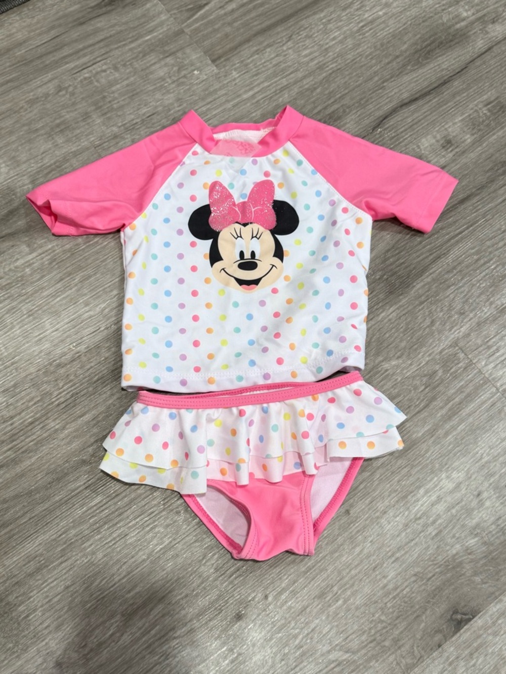 Disney Pink & White Minnie Mouse Polka Dot Rashguard Set